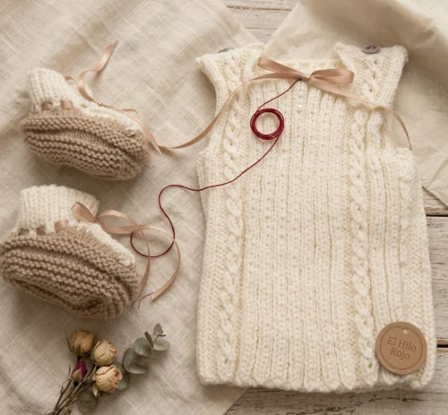 Ajuar de Bebé Tejido a Mano - Conjunto Beige y Tostado
