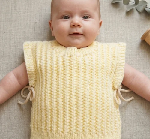 Conjunto de chaleco de bebé tejido a mano en Caballito color crema