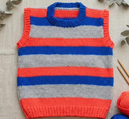 Chaleco Infantil Tejido a Mano - Diseño Tricolor a Rayas (2 a 2.5 Años)