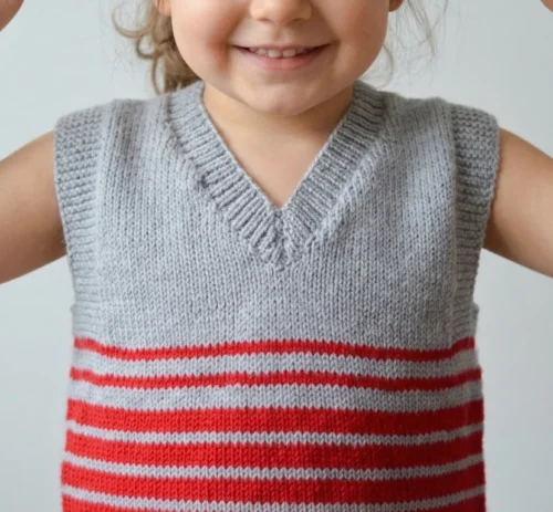 Alternative view of Chaleco Infantil Tejido a Mano - Gris con Rayas Rojas (3 a 4 Años)