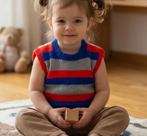 Alternative view of Chaleco Infantil Tejido a Mano - Diseño Tricolor a Rayas (2 a 2.5 Años)