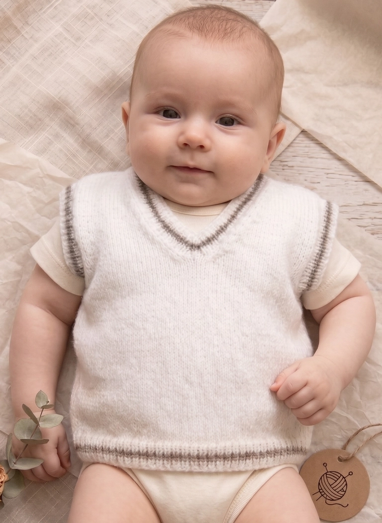 Chaleco Infantil Tejido a Mano - Diseño Blanco con Cuello en V (2 a 3 Años) - Imagen 2