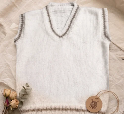 Chaleco Infantil Tejido a Mano - Diseño Blanco con Cuello en V (2 a 3 Años)