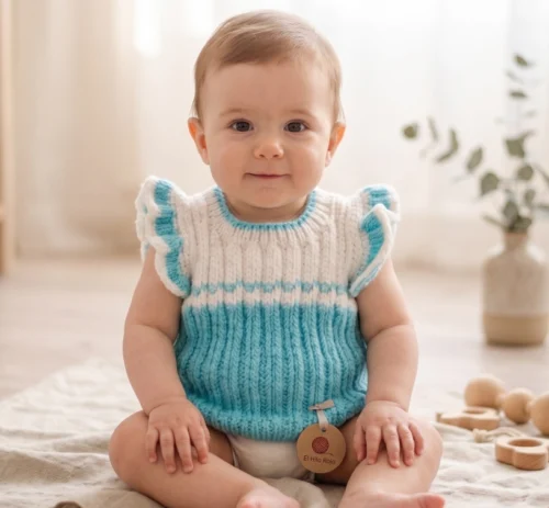 Alternative view of Chaleco Infantil Tejido a Mano - Diseño Turquesa y Blanco con Volados (12 a 18 Meses)