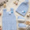 Ajuar de Nacimiento Tejido a Mano - Set Celeste de 3 Piezas (Recién Nacido)