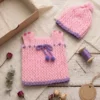 Set de Chaleco y Gorrito Tejido a Mano - Rosa y Violeta (1 a 3 Meses)
