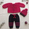 Conjunto de Bebé Tejido a Mano - Set Fucsia y Negro de 3 Piezas (3 a 6 Meses)