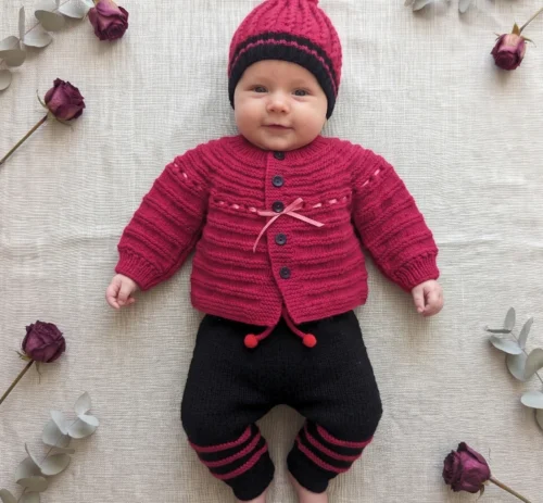 Alternative view of Conjunto de Bebé Tejido a Mano - Set Fucsia y Negro de 3 Piezas (3 a 6 Meses)